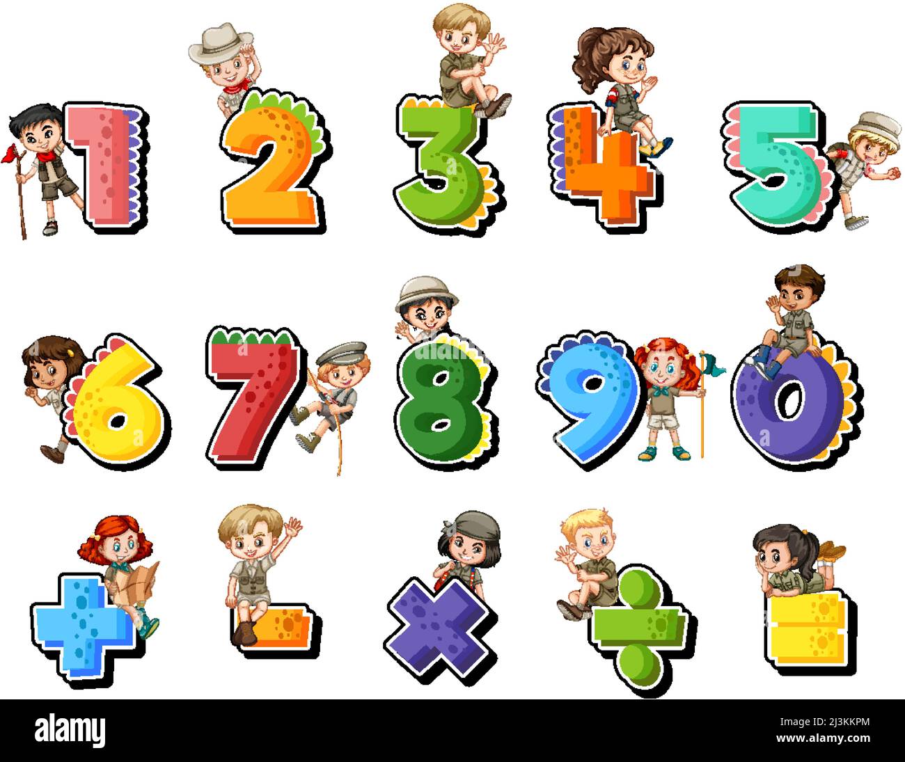 Counting number 0 to 9 and math symbols illustration Stock Vector Image ...