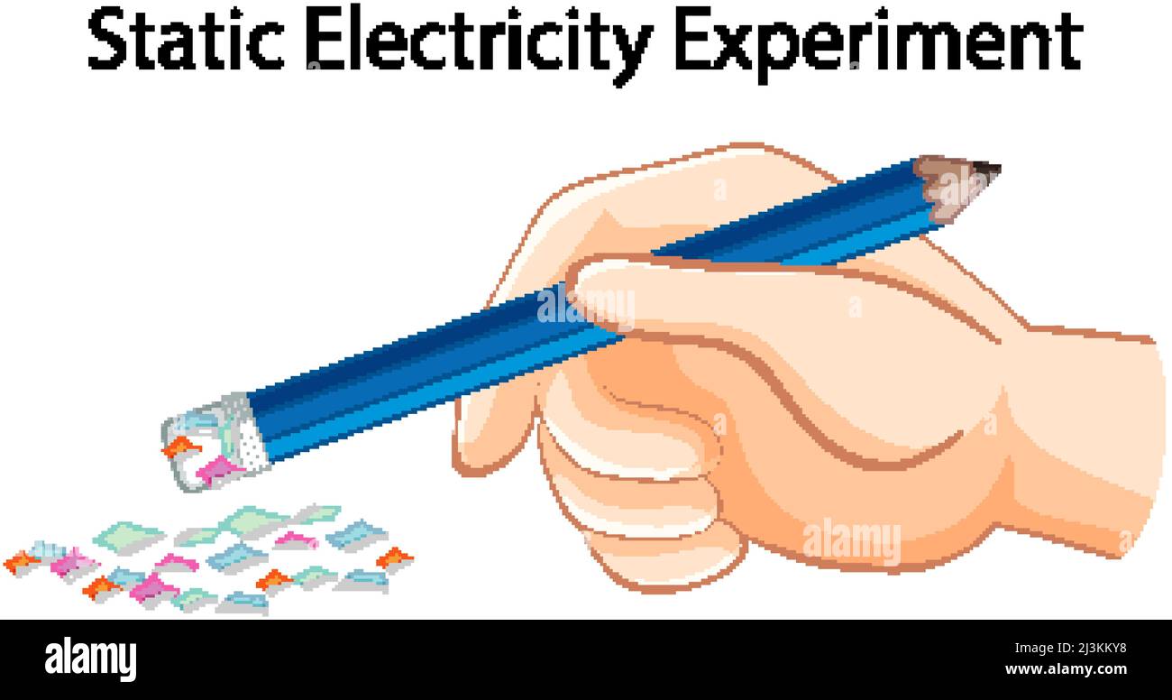 Static electricity experiment with pencil and papers illustration Stock