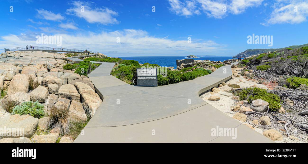Path leading to the Natural Bridge and the lookout viewing platform 40m above The Gap in Torndirrup National Park, Albany Western Australia, Australia Stock Photo