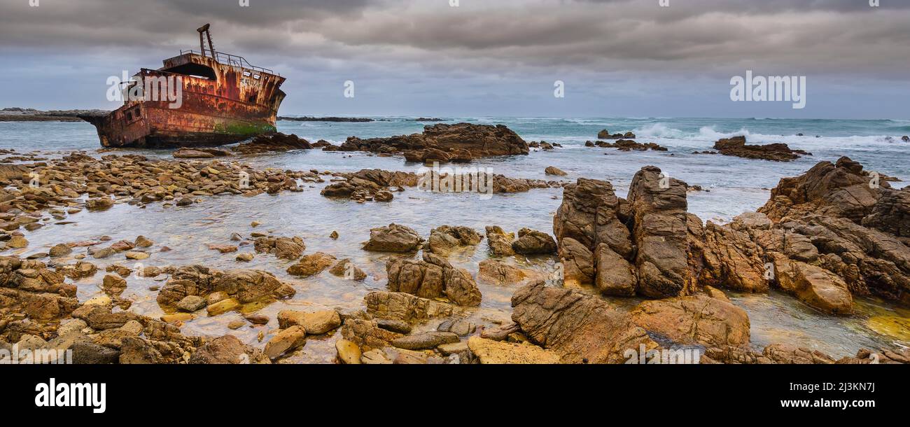 Shipwreck of the Meisho Maru No. 38 on the beach at Cape Agulhas in Agulhas National Park; Western Cape, South Africa Stock Photo