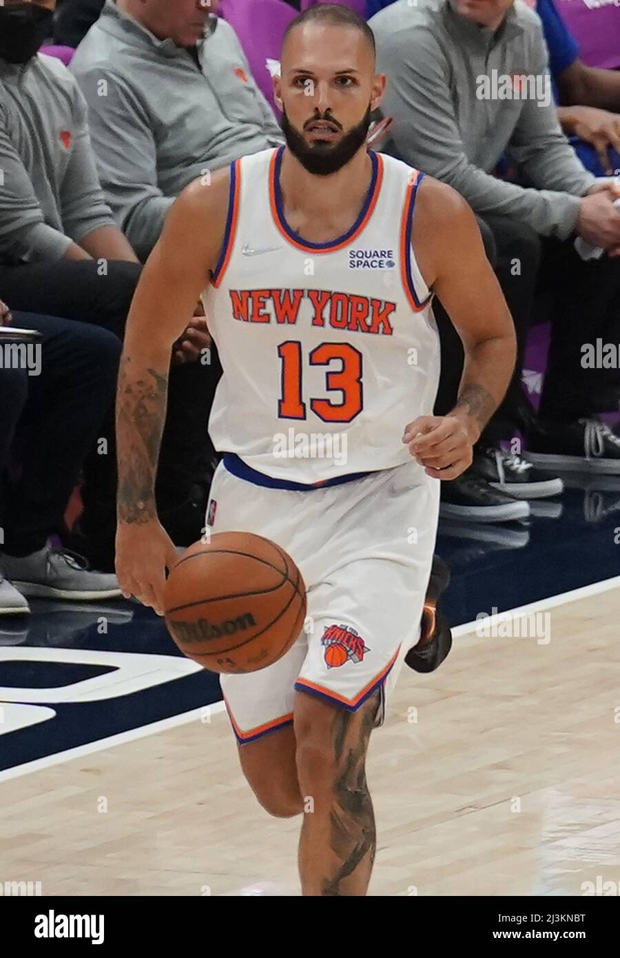 WASHINGTON, DC - APRIL 08: New York Knicks guard Evan Fournier (13) comes  up court during a NBA game between the Washington Wizards and the New York  Knicks, on April 08, 2022,