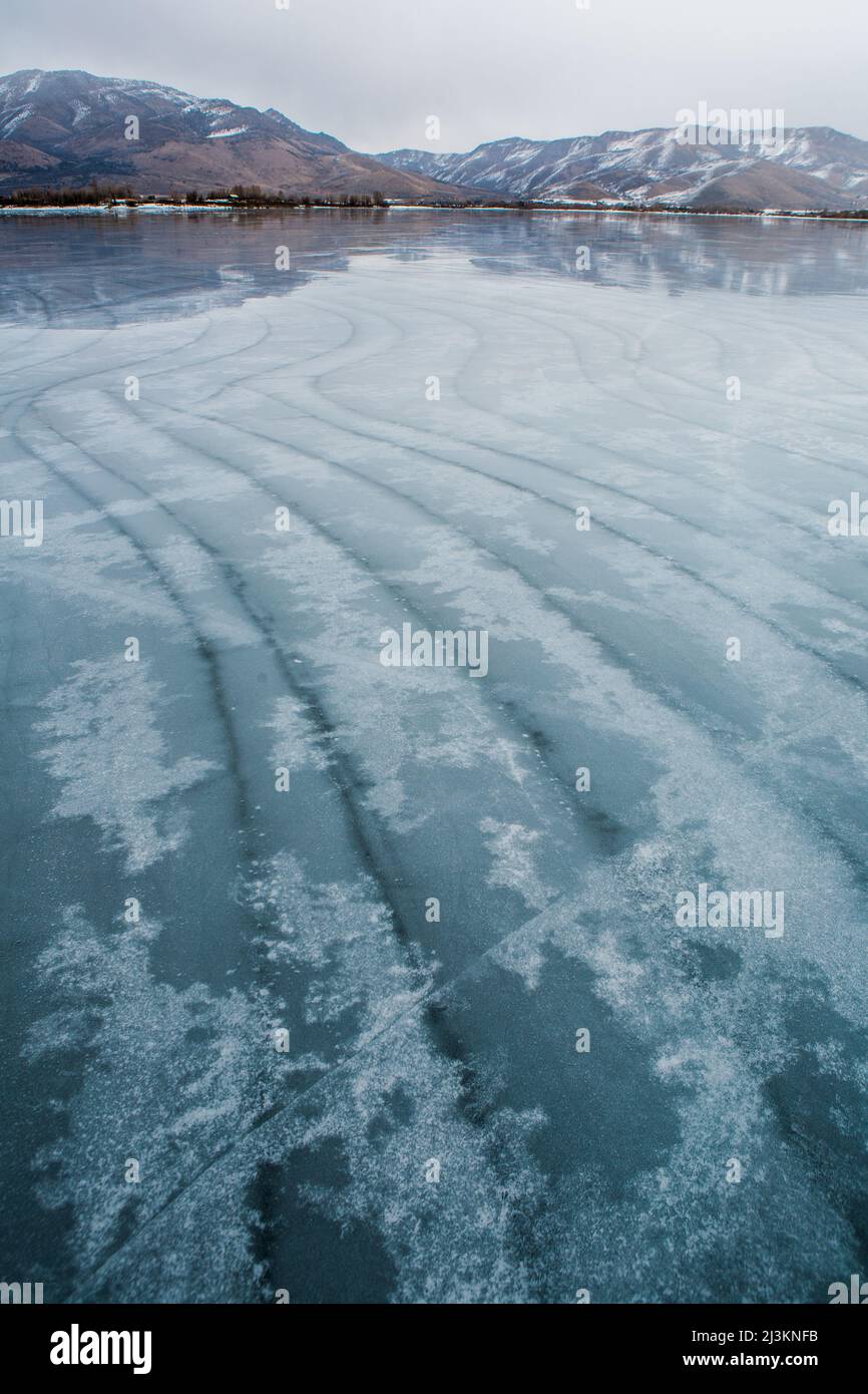 Surface of a frozen lake; Ogden, Utah, United States of America Stock Photo
