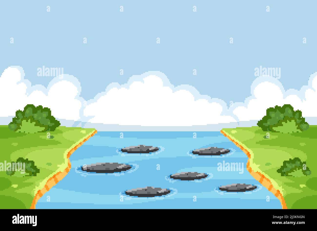 Outdoor nature scene with river illustration Stock Vector Image & Art ...