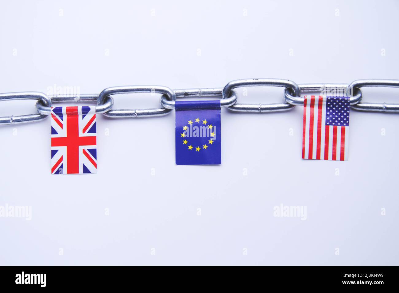 Country flags on a chain. Sanctioned countries. Closed countries. Closed borders for moving