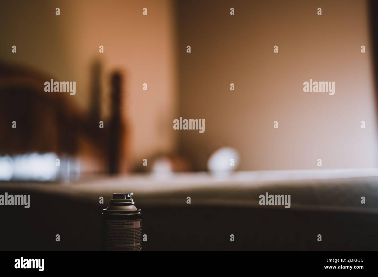 Selective focus on insect insecticide aerosol can fogger used to kill