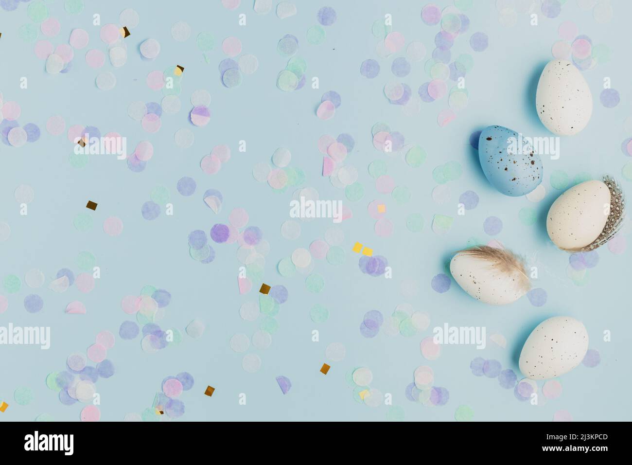 Happy Easter holiday, coming spring concept. Flat lay with white ...