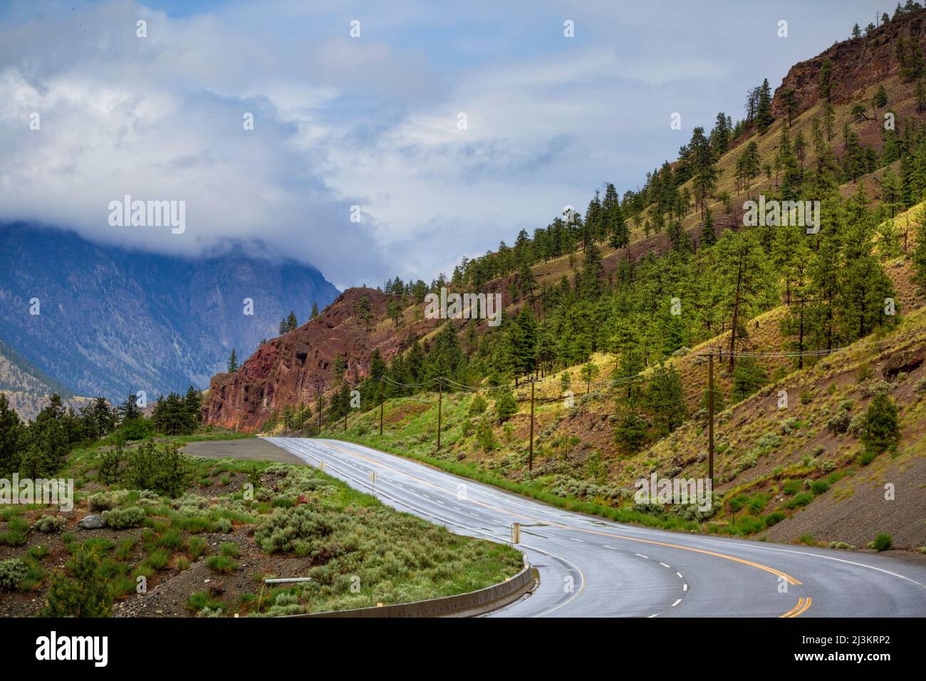 Highway 1 through the Fraser Canyon, travelling North from Hope to Spences Bridge; British Columbia, Canada Stock Photo