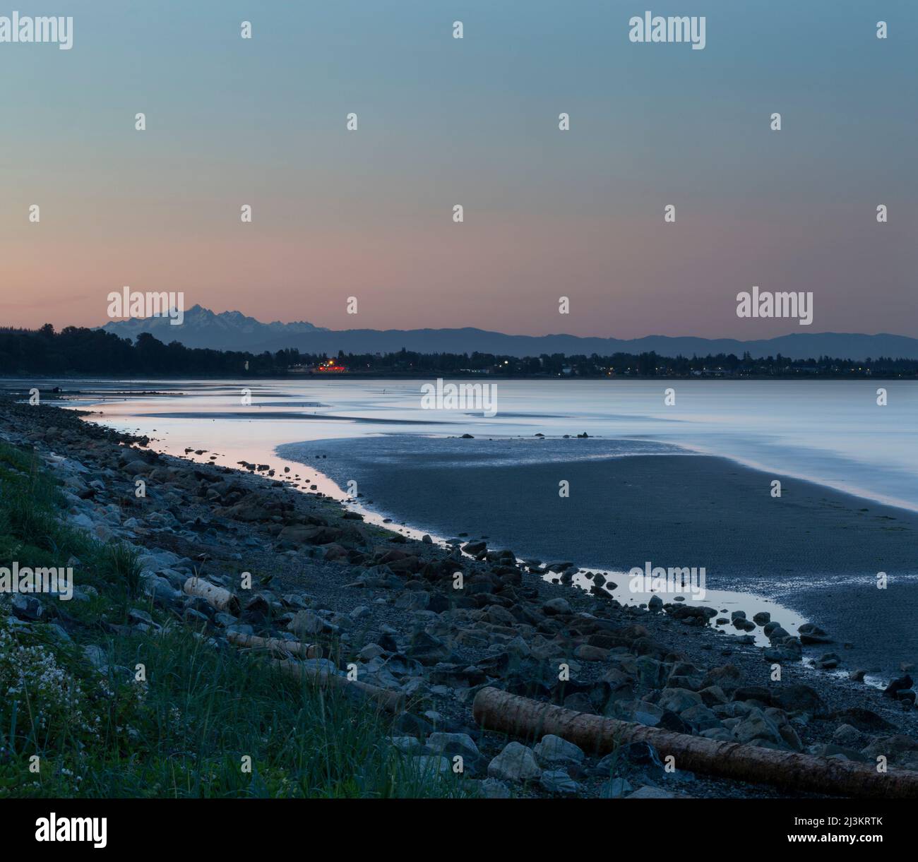 Early morning along a beach in White Rock, BC, Canada; White Rock, British Columbia, Canada Stock Photo