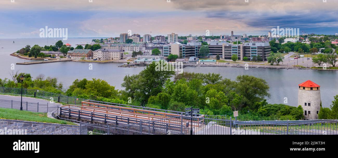 View of Kingston and watch tower of Fort Henry National Historic Site; Kingston, Ontario, Canada Stock Photo