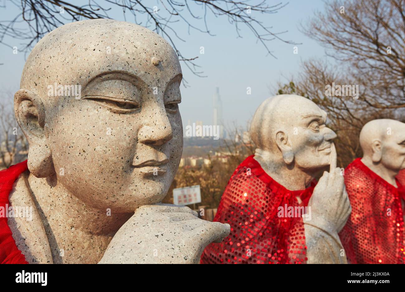 Statues of Luohan, or living Buddhas, at Jiuhuashan Temple, near Xuanwu Lake, Nanjing, Jiangsu province, China. Stock Photo