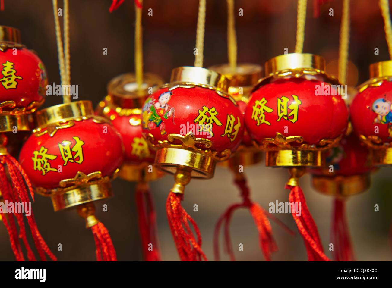 Good wishes trinkets for sale at Jiming Temple, Nanjing, Jiangsu province, China.; Jiming Temple, Nanjing, Jiangsu province, China. Stock Photo