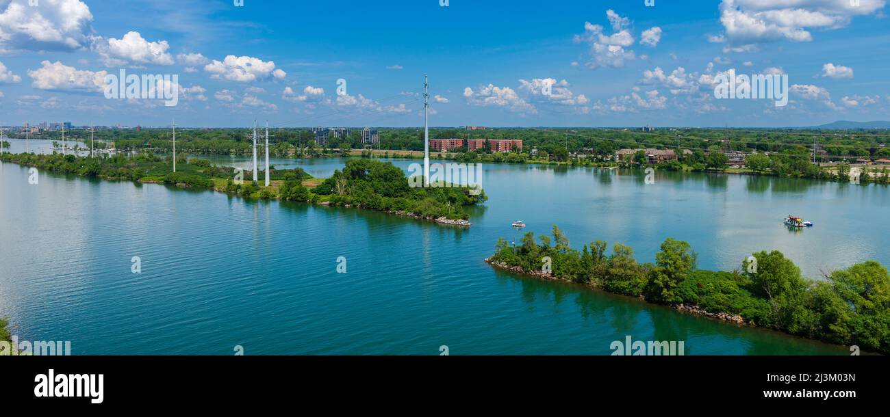 Couvee Islands Migratory Bird Sanctuary viewed from the Samuel De Champlain Bridge; Montreal, Quebec, Canada Stock Photo