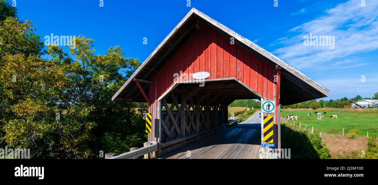 Guthrie covered bridge, built in 1888 in the Eastern Townships of Quebec; Quebec, Canada Stock Photo
