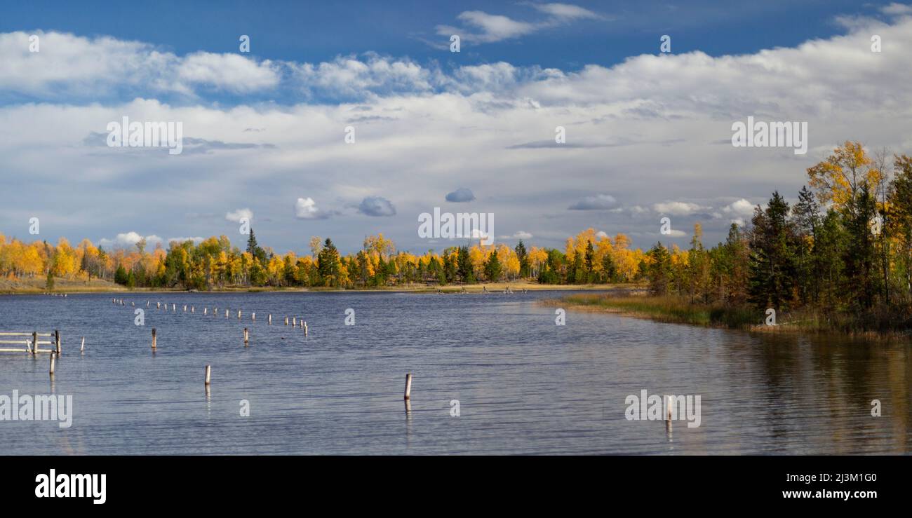 Lake and autumn colours along Highway 97 in BC, Canada; British Columbia, Canada Stock Photo