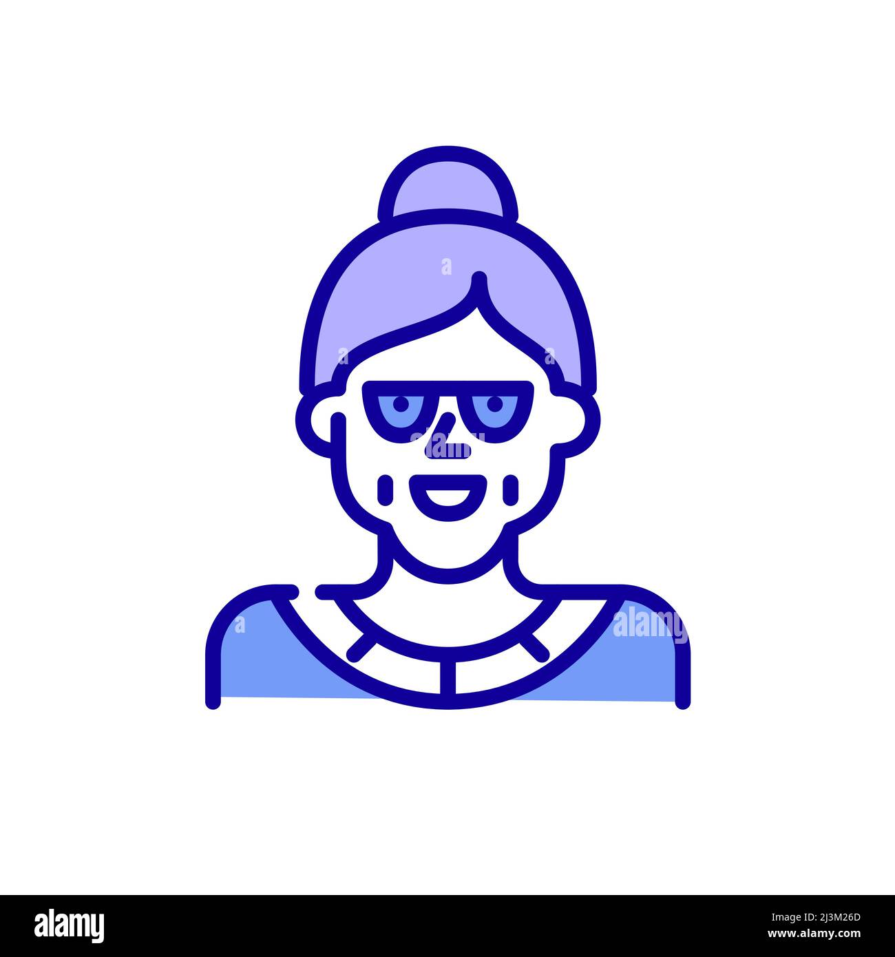 Nice smiling grandmother wearing glasses. Senior person avatar. Pixel perfect, editable stroke color icon Stock Vector