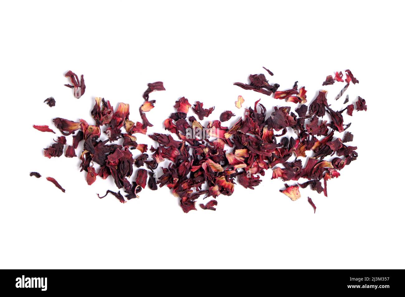 Dried leaves of the Sudanese rose on a white background, karkade herbal tea Stock Photo