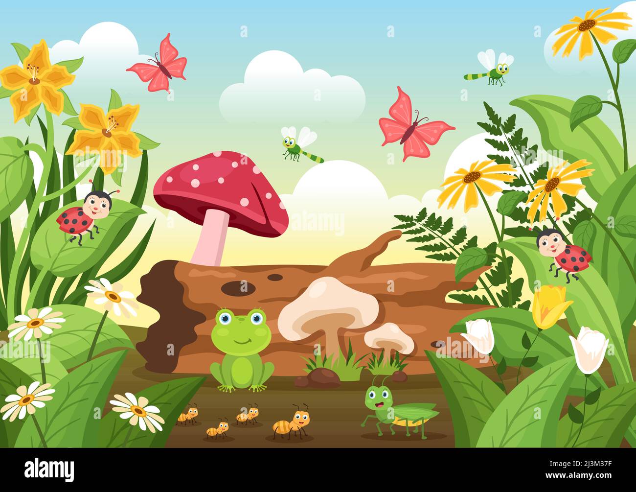 Beautiful Garden Cartoon Background Illustration With Scenery Nature of  Plants, Various Animals, Flowers, Tree and Green Grass in Flat Design Style  Stock Vector Image & Art - Alamy