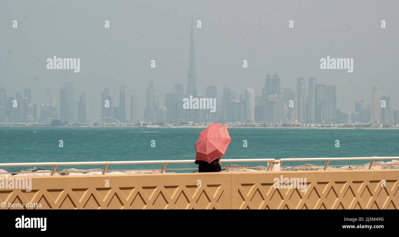 Hazy Dubai skyline Stock Photo