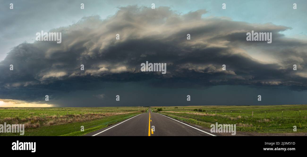 An enormous thunderstorm complex surges across the Kansas prairie