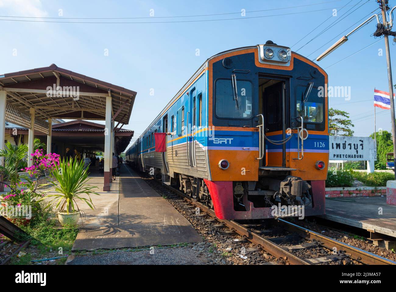 PHETCHABURI THAILAND - DECEMBER 13, 2018: Passenger train stop on the Phetchaburi railway station Stock Photo