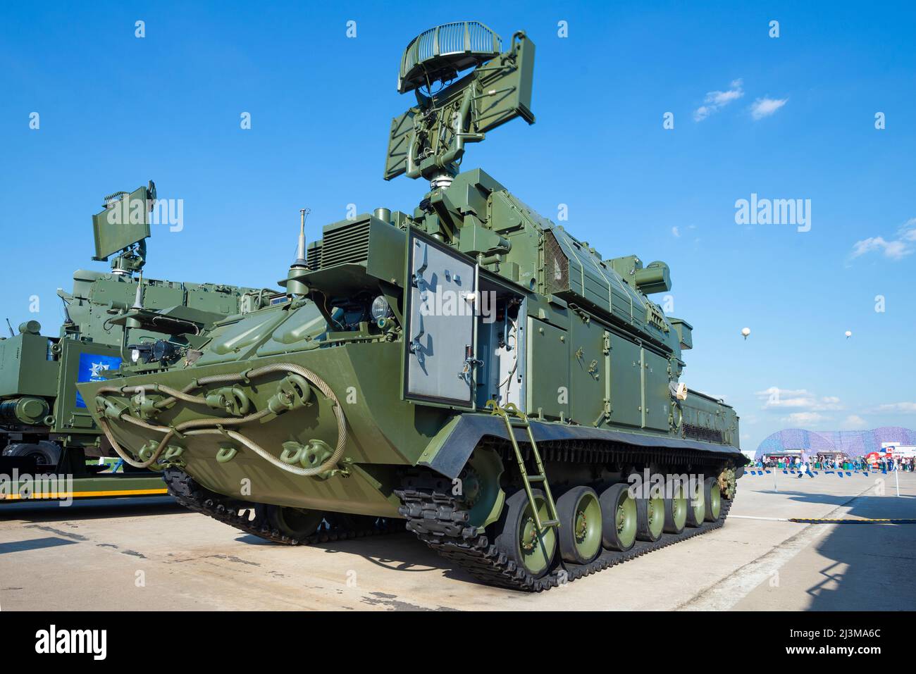 ZHUKOVSKY, RUSSIA - AUGUST 30, 2019: Combat vehicle 9A331E of the Tor-E2 export anti-aircraft missile system on the MAKS-2019 aviation show Stock Photo