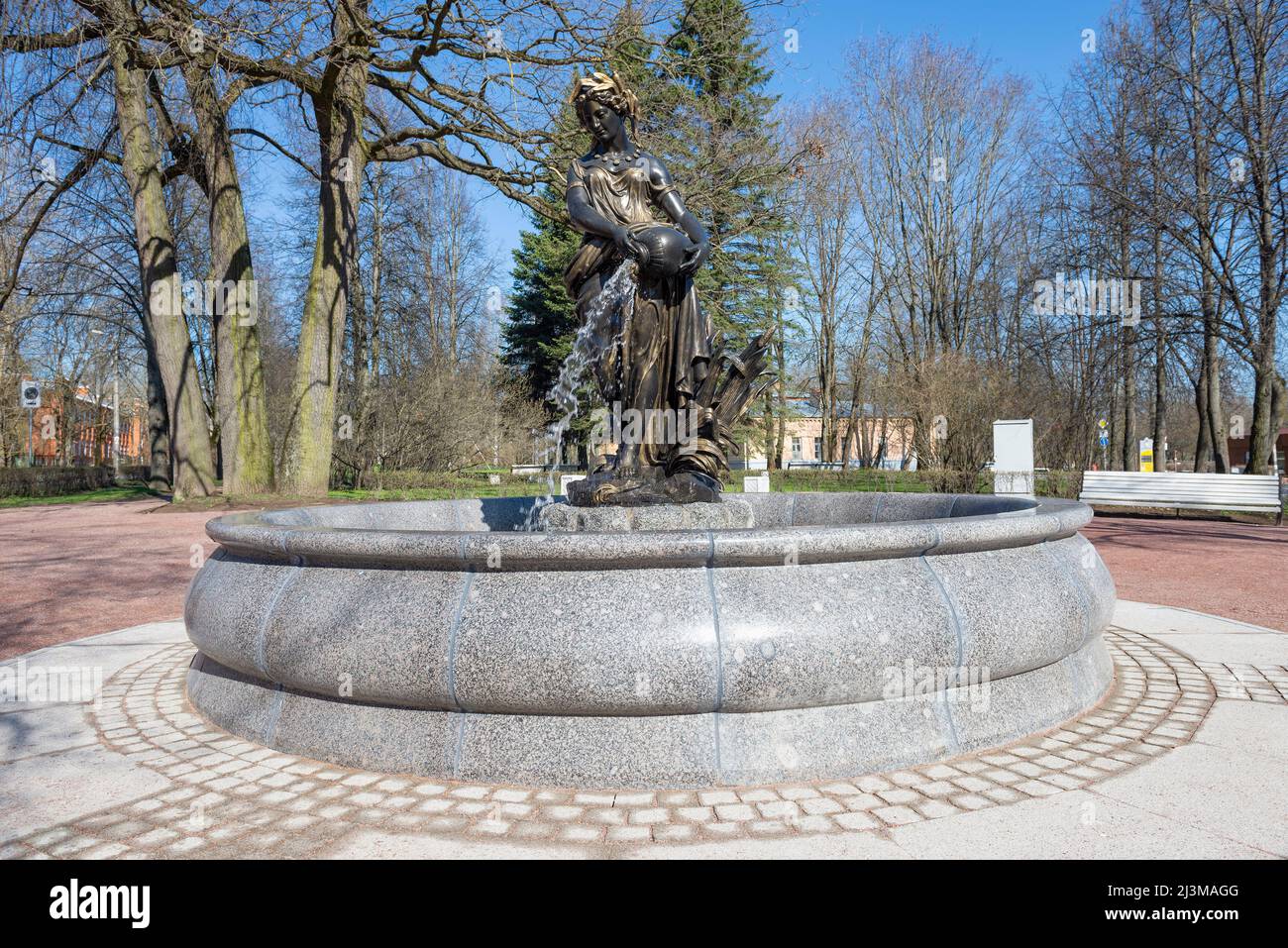 PUSHKIN, RUSSIA - MAY 09, 2021: Fountain 'Goddess of Fertility' on a sunny May day. Tsarskoye Selo Stock Photo