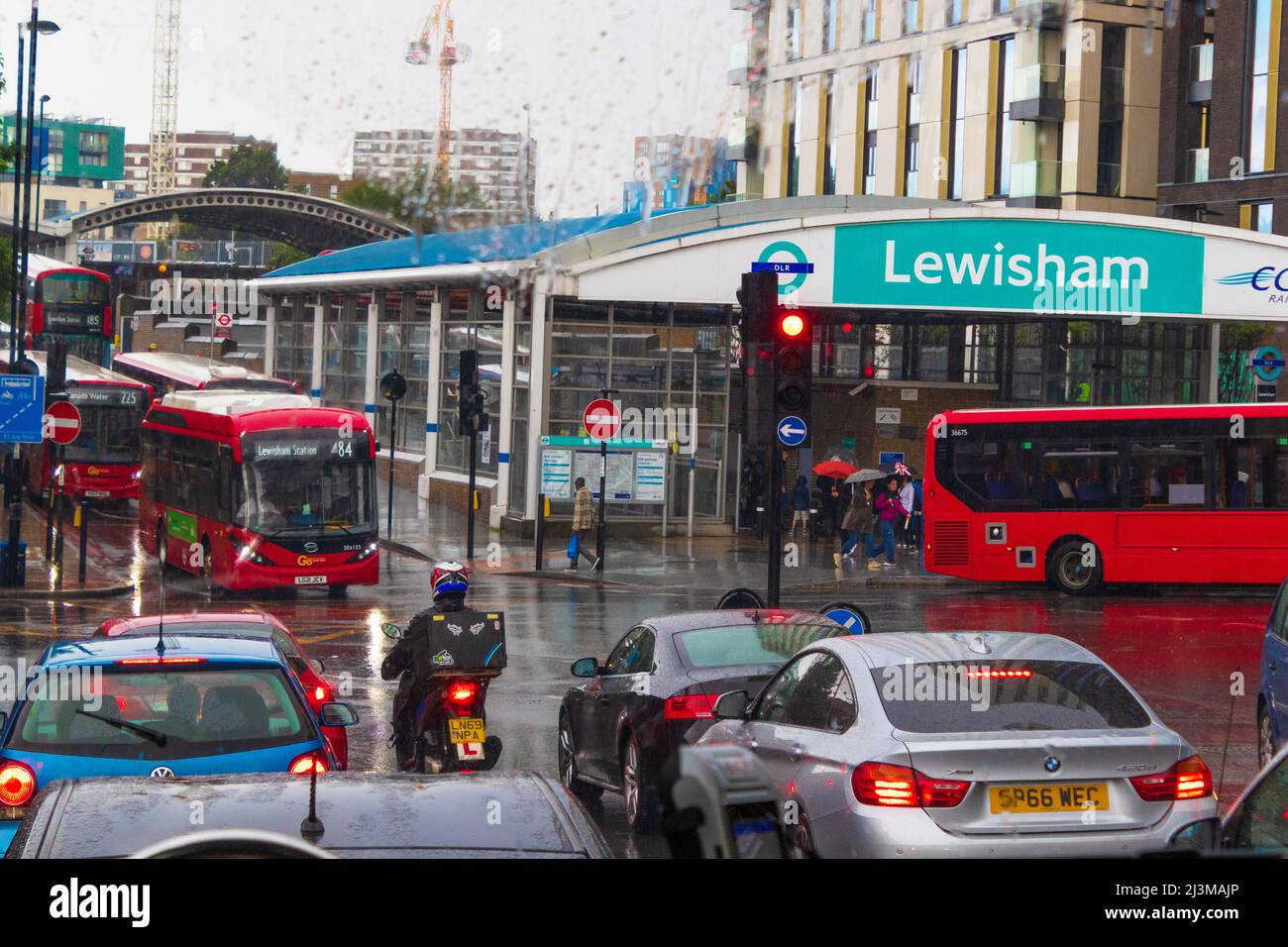 View from Lewisham way A20 on rainy summer day. Lewisham is a London