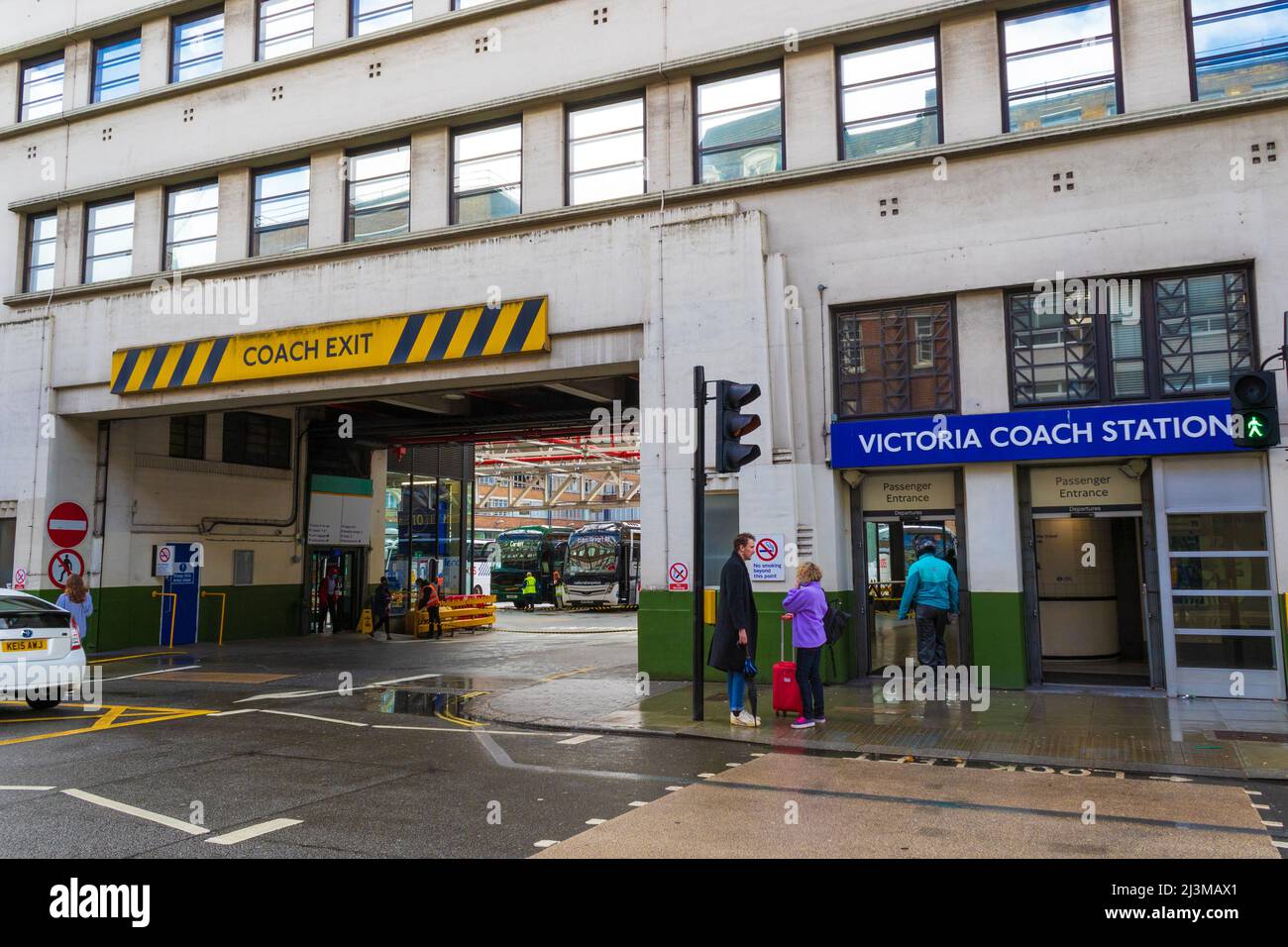 View of Victoria coach station entrance at Buckingham Palace Road