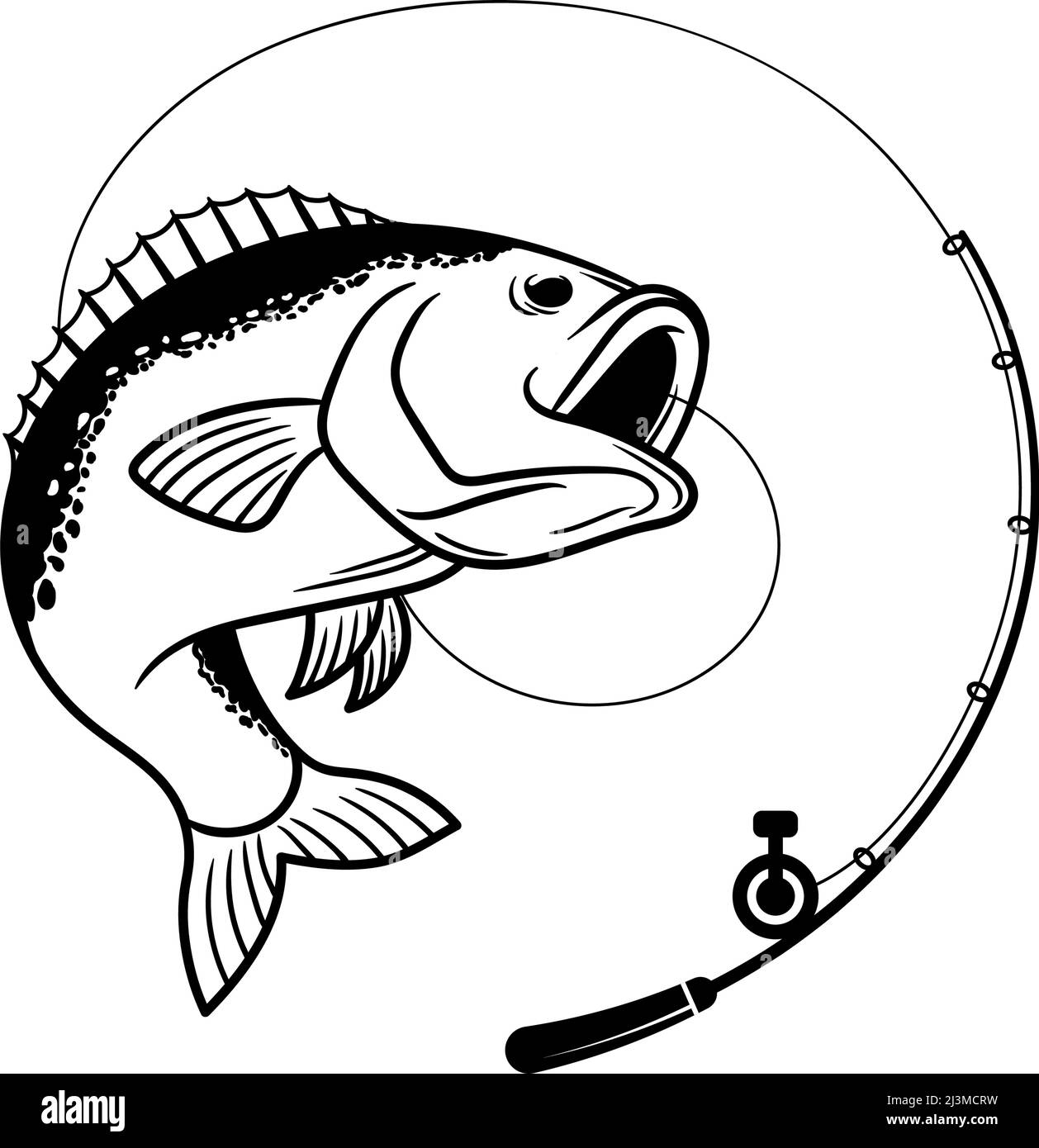 Fish on the hook and fishing rod Royalty Free Vector Image