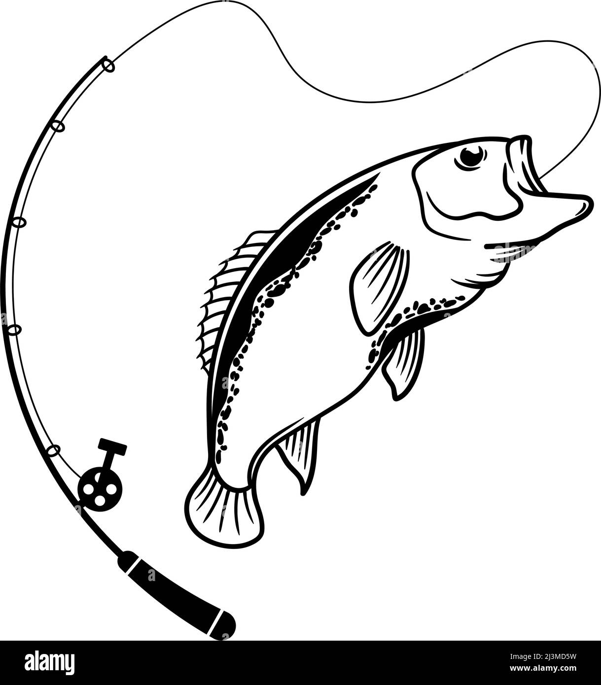 Bass fishing line art illustration icon design template vector