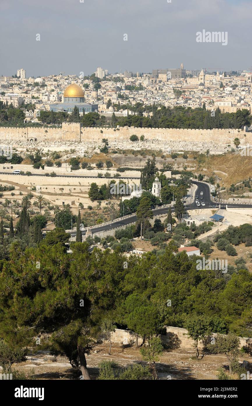 Jerusalem, view of the old city from the Mount of Olives Stock Photo ...