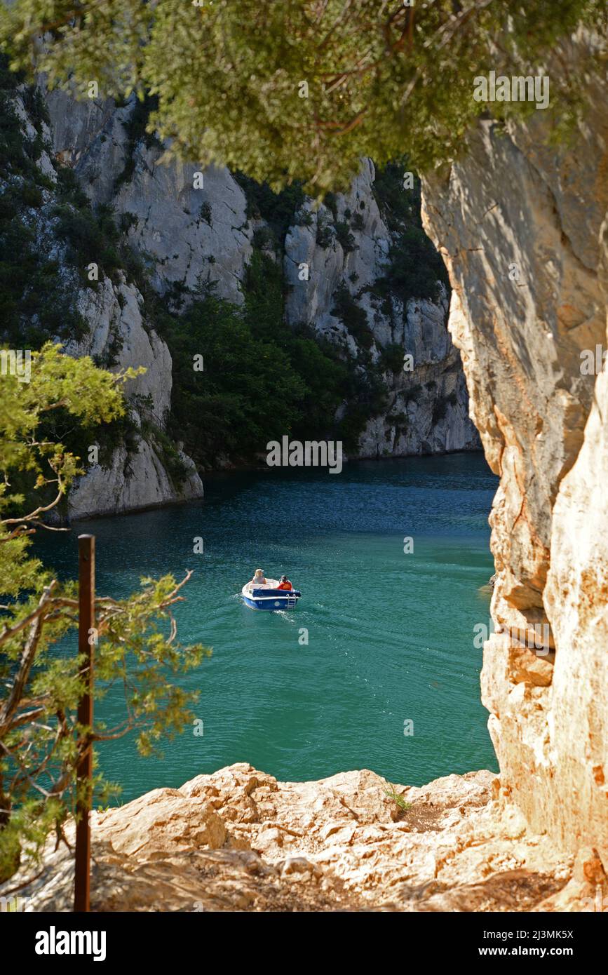 Electric small boat in the lower Verdon in Quinson Stock Photo Alamy