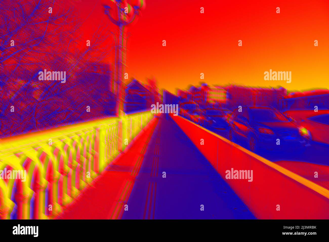 Traffic on the bridge highway. Blurred so as not to recognize the car