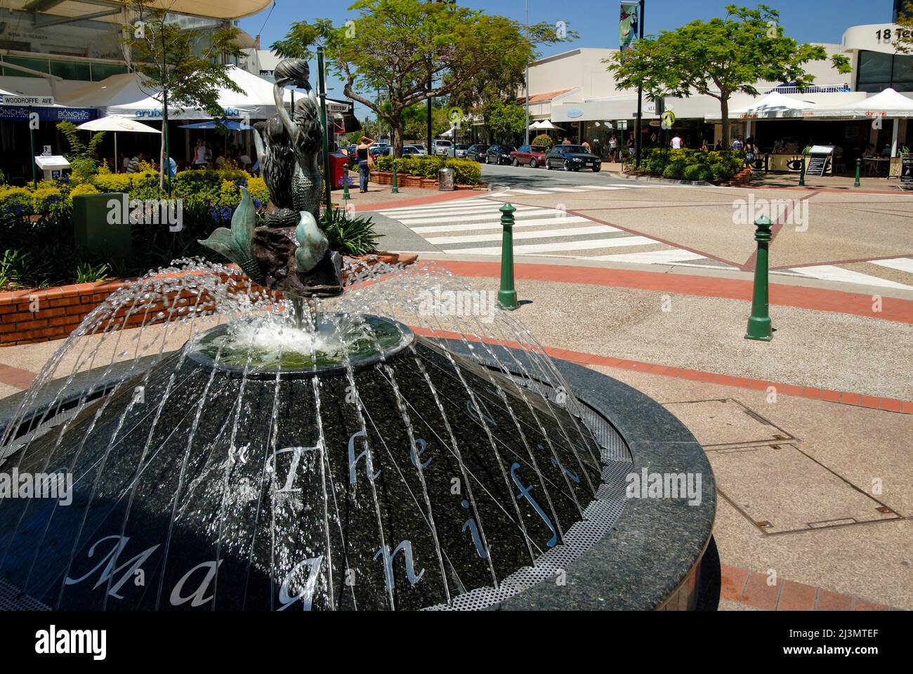 Water feature on Tedder Avenue, a well-known up-market shopping and dining precinct. Stock Photo
