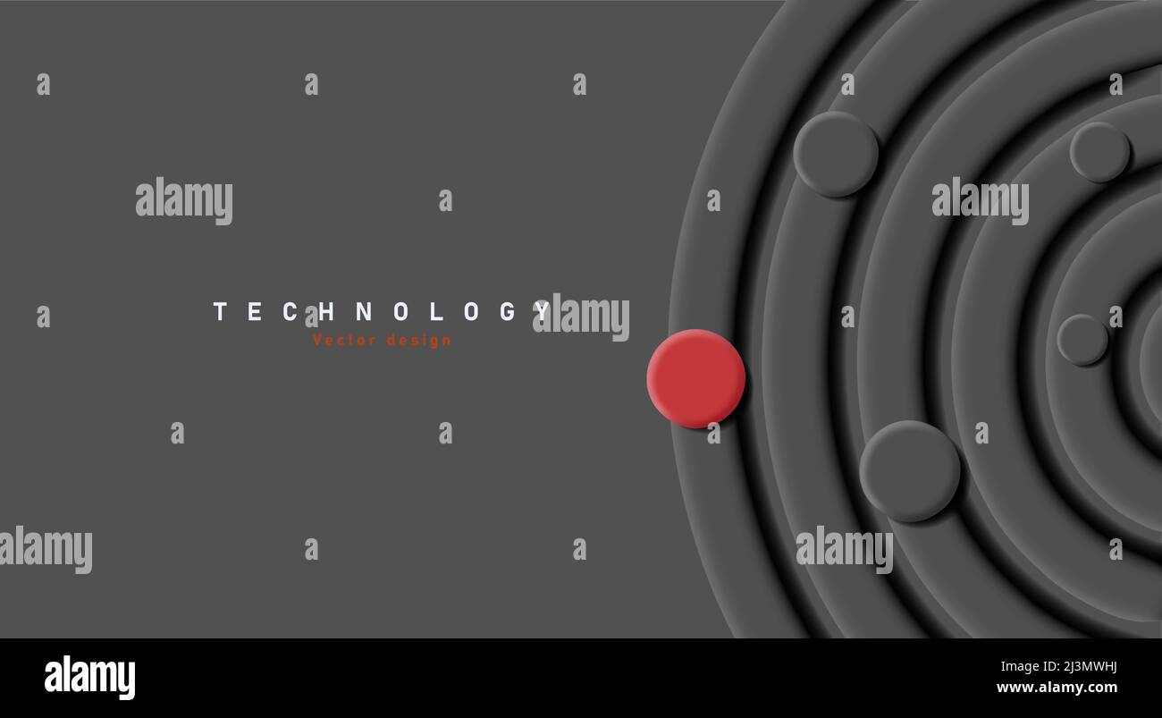 Wallpaper with mono chrome black circles rings and red accent. Vector
