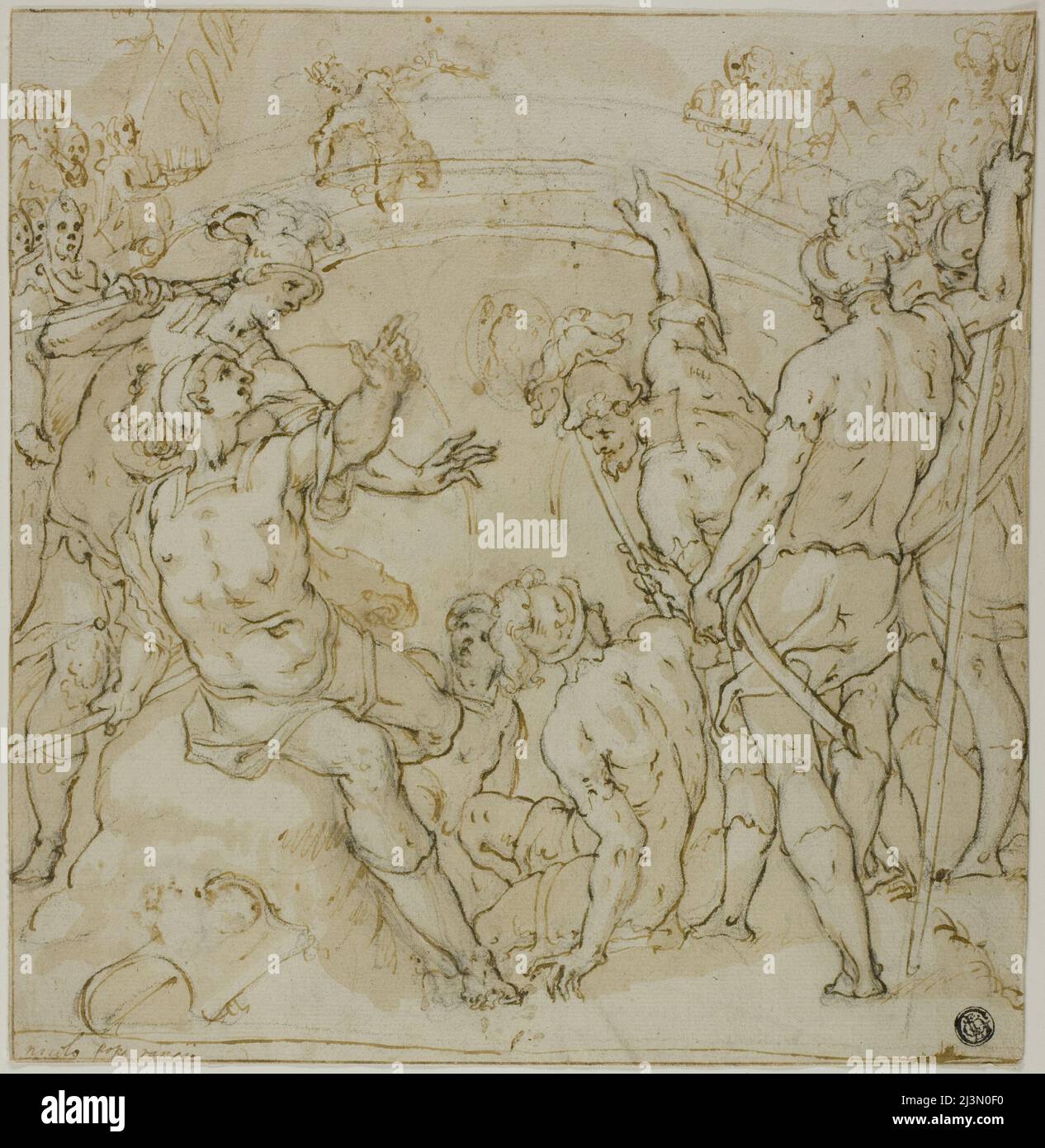 Study for the Duel between Heraclius and Khosrau (recto); Sketches of Seated Figure (verso), 1582. Stock Photo