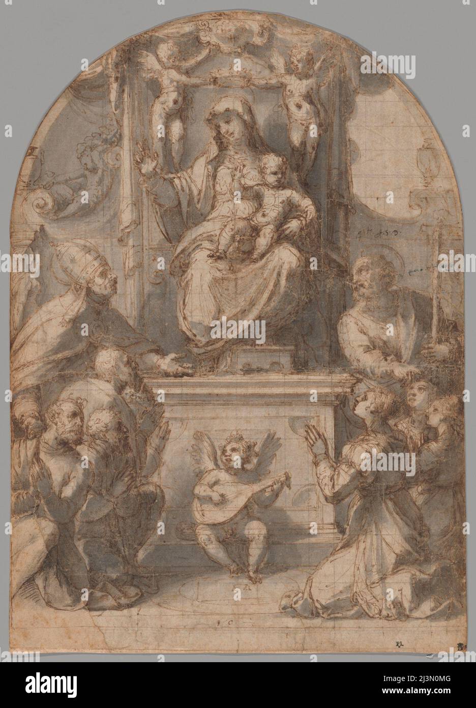 The Virgin Enthroned with Saints Gregory and James, and a Family of Donors, 1535/36. Stock Photo
