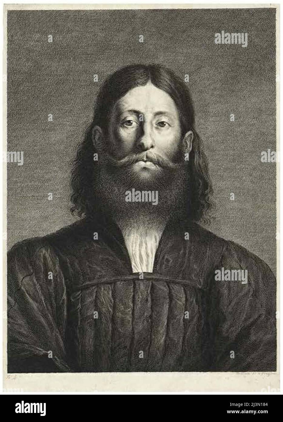 Portrait of a Bearded Man (so-called portrait of Giorgione), from Cabinet Reynst; Variarum imaginum a celeberrimis artificibus pictarum Caelaturae (Cabinet Reynst: Engravings of various images painted by famous artists), 1655/58. Stock Photo