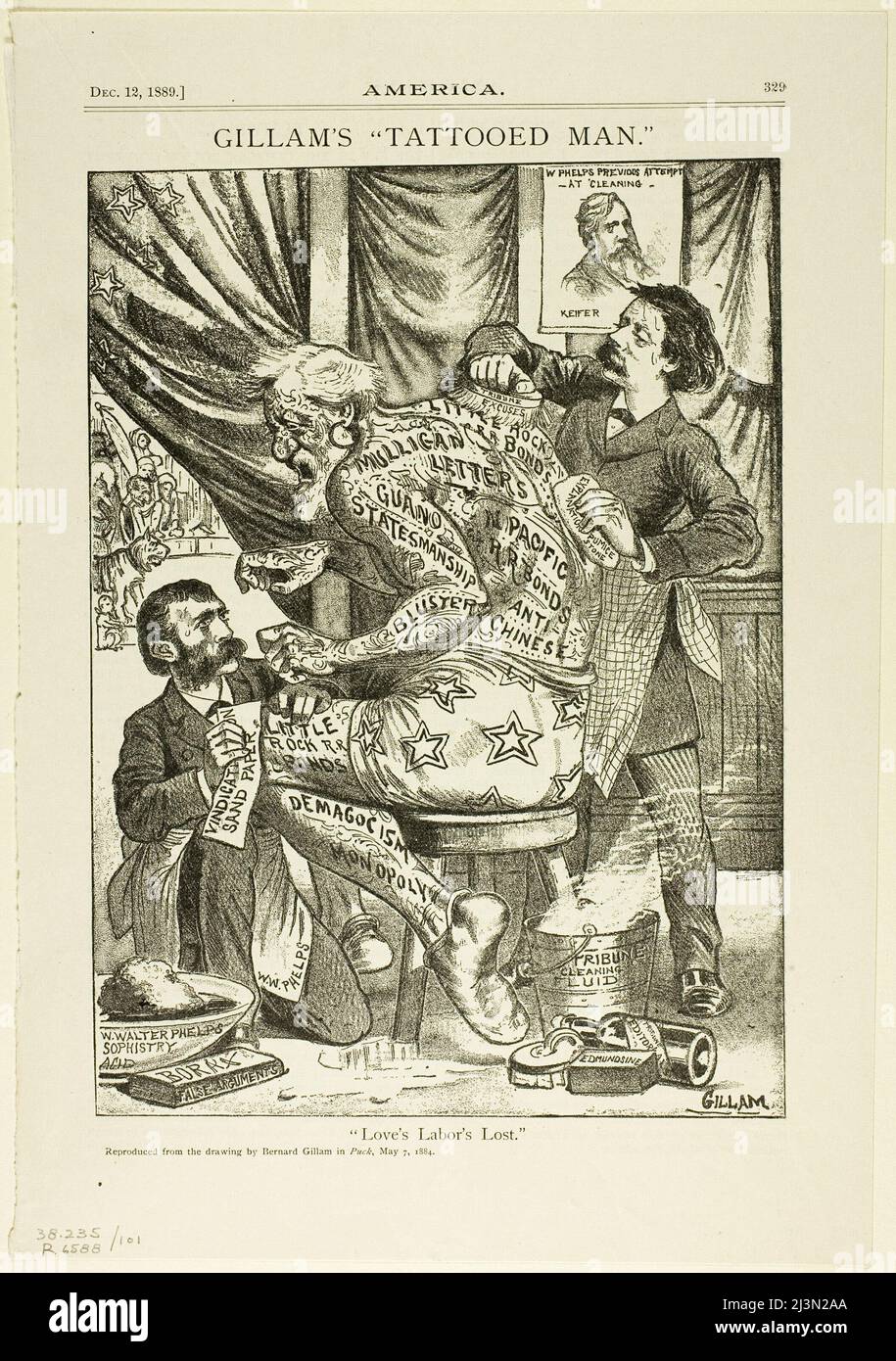 Love's Labor Lost, from America, published December 12, 1889, originally published in Puck on May 7, 1884. Stock Photo
