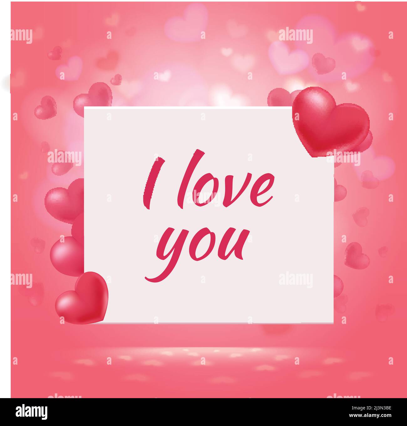 Happy Valentines Day romantic background with red elegant hearts and ...