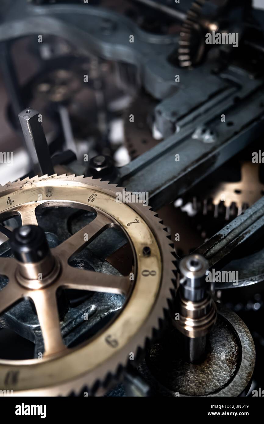 Detail Of A Mechanic Clockwork With Cogwheels Of A Vintage Clock Stock