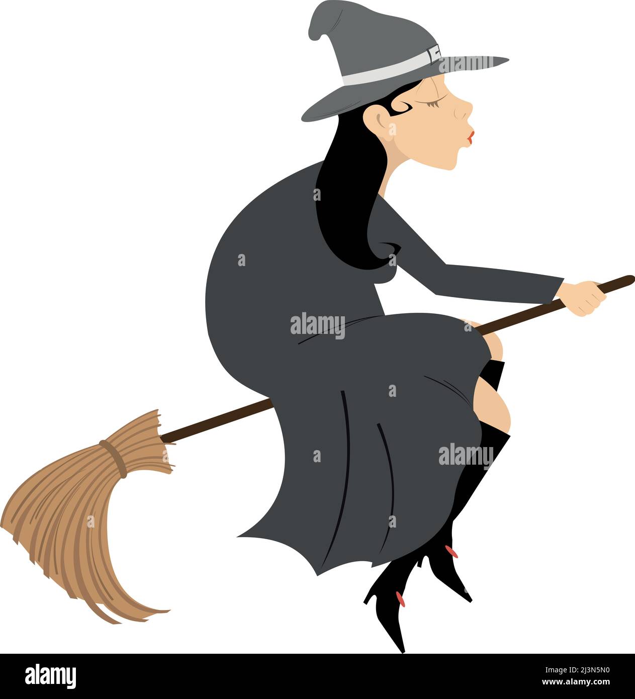 Beautiful woman witch flying on a broom. Beautiful woman witch flying ...