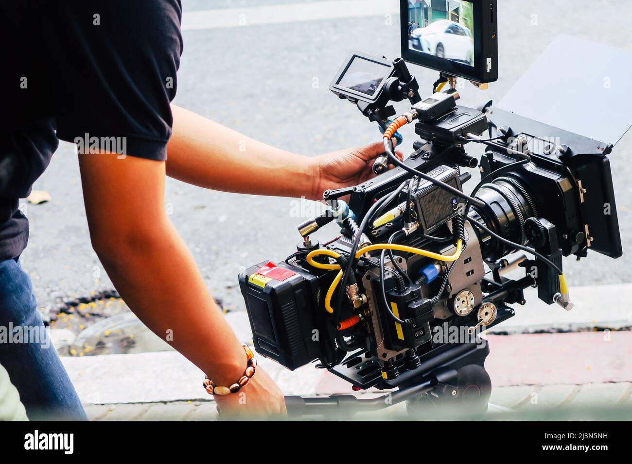 Cinema Camera on Film Set, Behind the scenes background, film crew