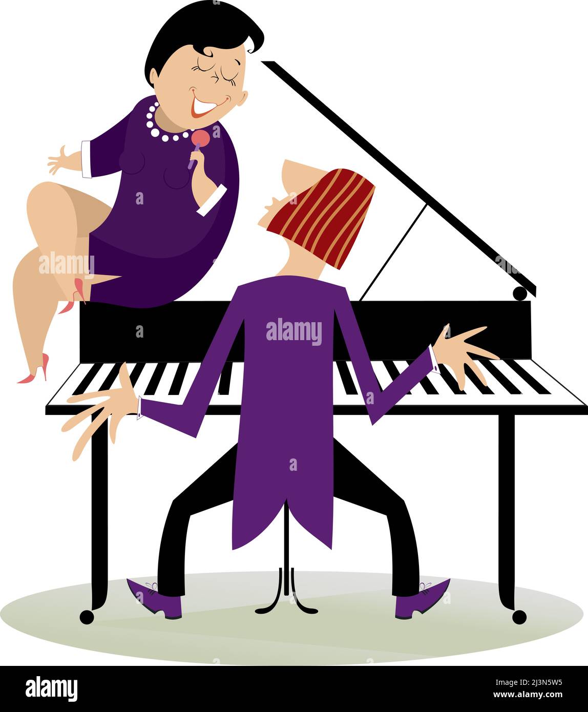 Singer Woman And A Pianist In The Concert Illustration Pianist And Singer Woman Sits On The 4842