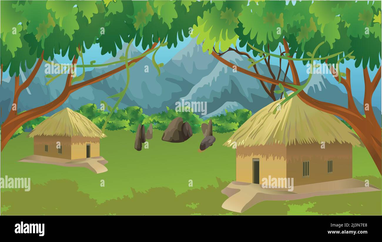 Village House in the forest. Cottage among trees and mountains. Cartoon  vector illustration Stock Vector Image & Art - Alamy