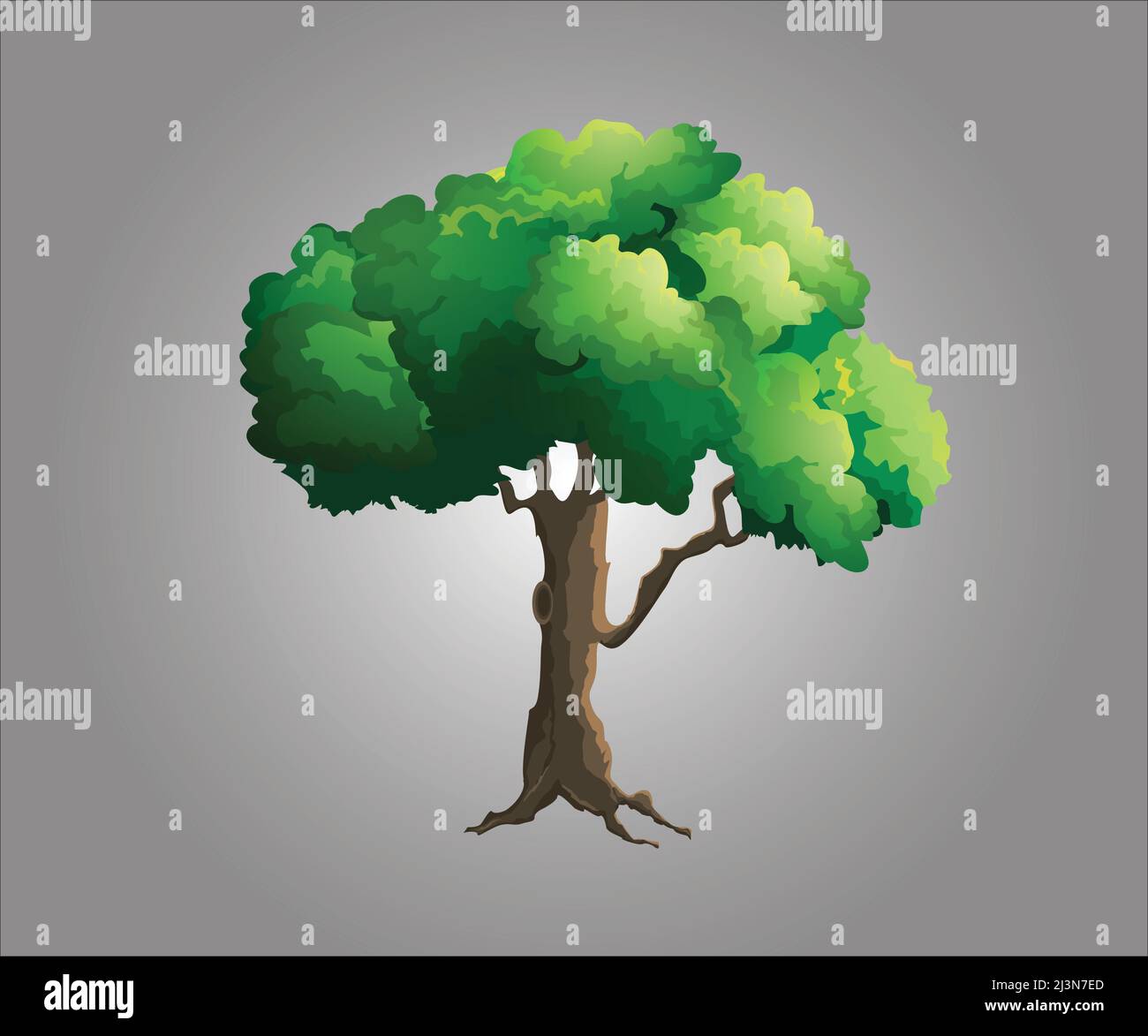 Green tree cartoon vector illustration with gradient background Stock ...