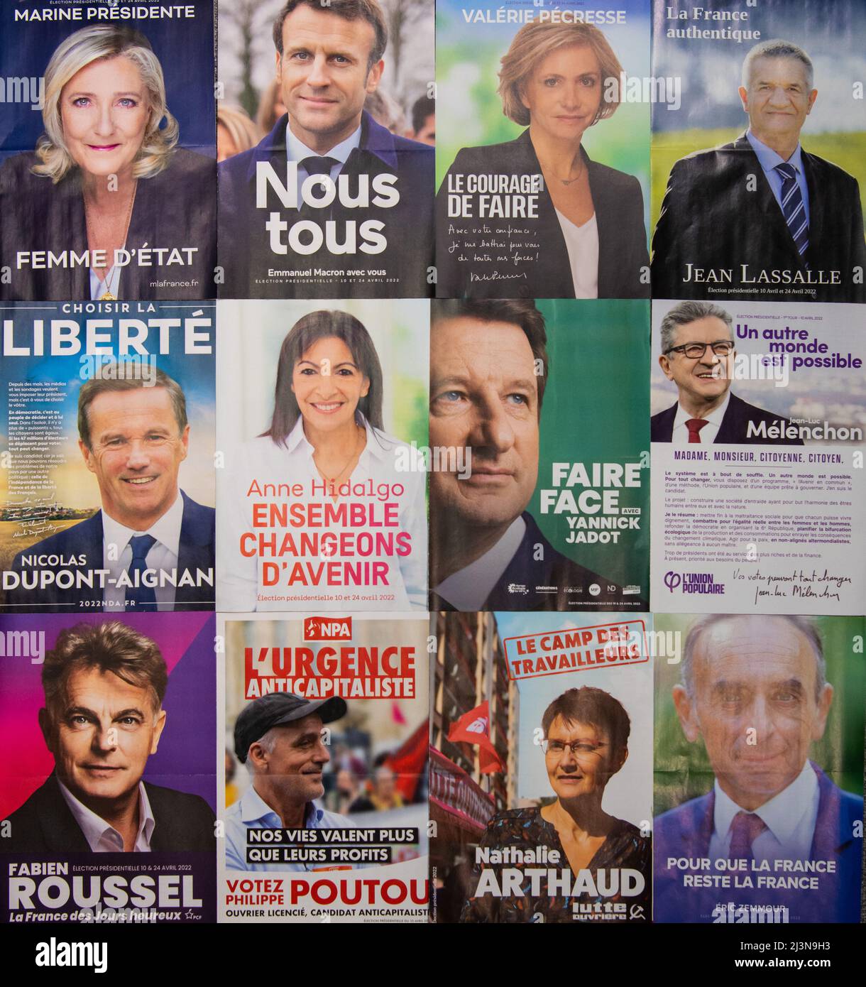 France, Paris, April 2022, The Twelve Professions of Faith for the 2022 presidential campaign in France Stock Photo