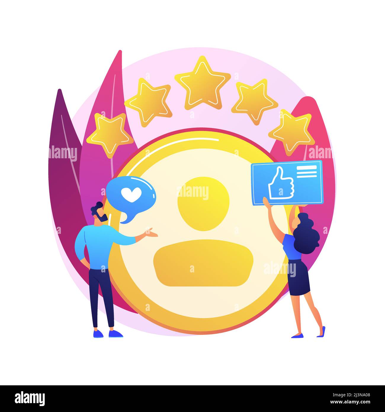 Personal account. Positive feedback, user review, loyalty stars. Dating site, website ranking. Woman evaluating web page cartoon character. Vector iso Stock Vector