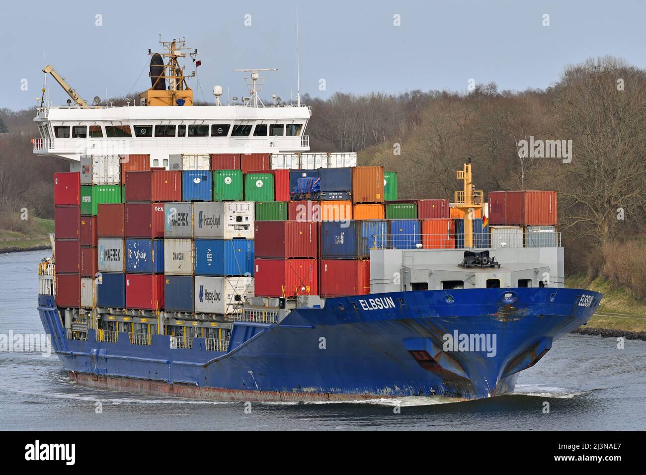 Containerfeeder ELBSUN passing the Kiel Canal Stock Photo