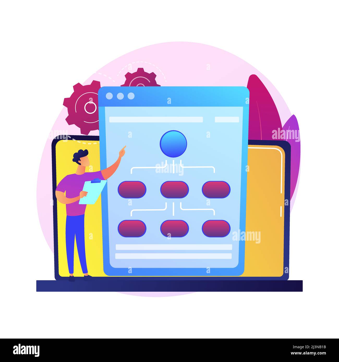Web hosting service. Information chains and content management. Networking, connection, synchronization. Internet server, data storage. Vector isolate Stock Vector